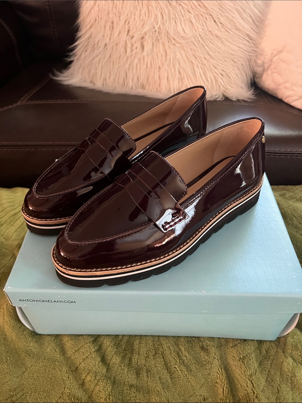 ANTONIO MELANI Women's Patent Loafers in Burgundy